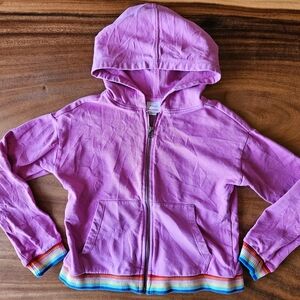 Hanna Andersson Size 10 Zip Up Pink Hoodie Rainbow Trim